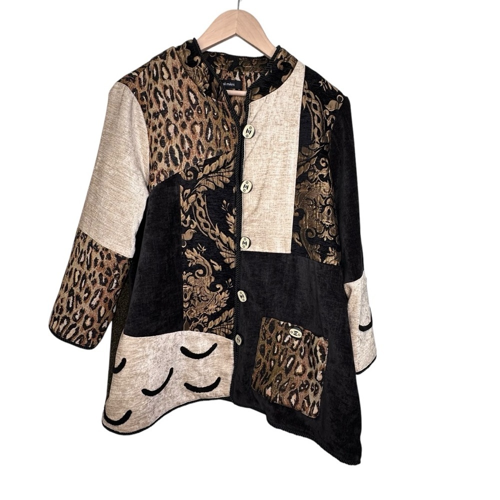Ali Miles Long Sleeve Mixed Animal Print Button Up Tunic Size L